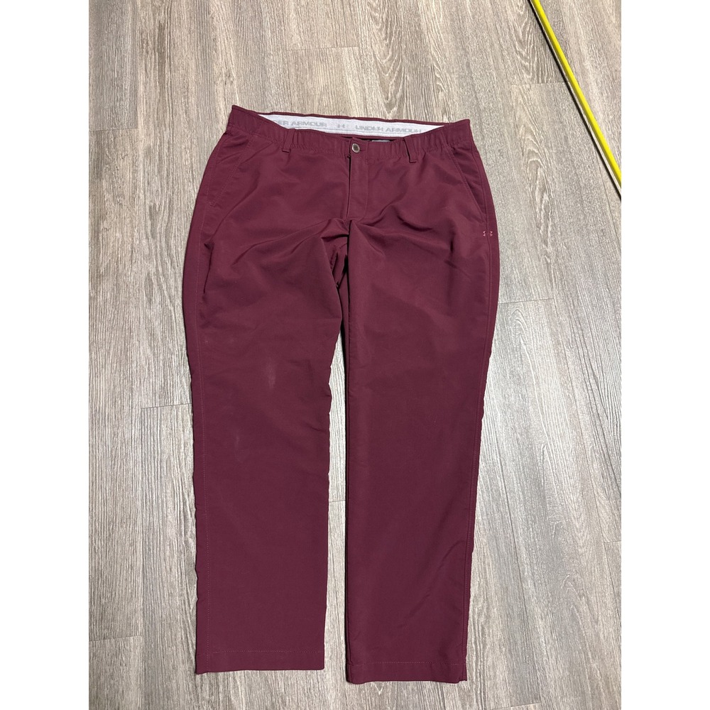 Under Armour Mens Golf Pants 40x30 Burgundy Maroon Flat Front Trousers